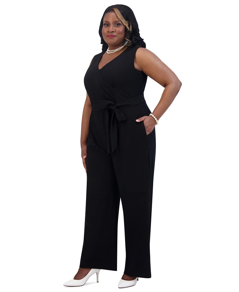 Kasper Women's Surplice-Neck Sleeveless Tie-Waist Jumpsuit