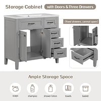 36" Bathroom Vanity without Sink, Cabinet Base Only, Bathroom Cabinet with Drawers, Solid Frame and Mdf Board, Black