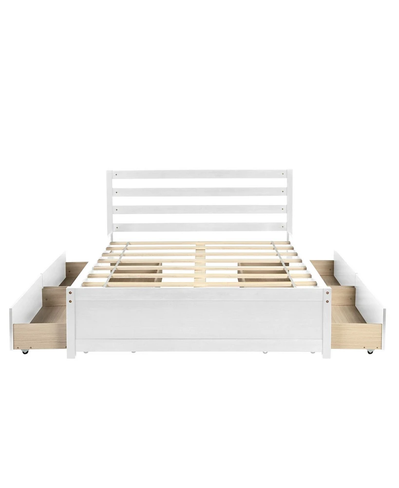 Simplie Fun Full Size Wood Platform Bed Frame With Headboard And Four Drawers