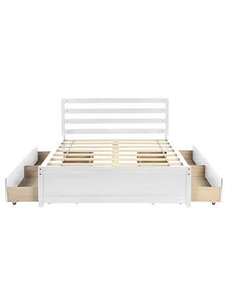 Simplie Fun Full Size Wood Platform Bed Frame With Headboard And Four Drawers