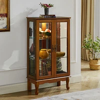 Curio Cabinet Lighted Curio Display Cabinet with Adjustable Shelves and Mirrored Back Panel, Tempered Glass Doors (Oak, 3 Tier), (E26 light bulb not i