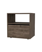 Simplie Fun Nightstand Forum, One Open Shelf, One Cabinet, Dark Brown Black Wengue Finish