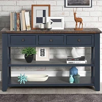 Streamdale Furniture 48" Solid Pine Wood Top Console Table, Modern Entryway Sofa Side Table With 3 Storage Drawers