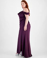 B Darlin Trendy Plus Off-The-Shoulder Satin Gown