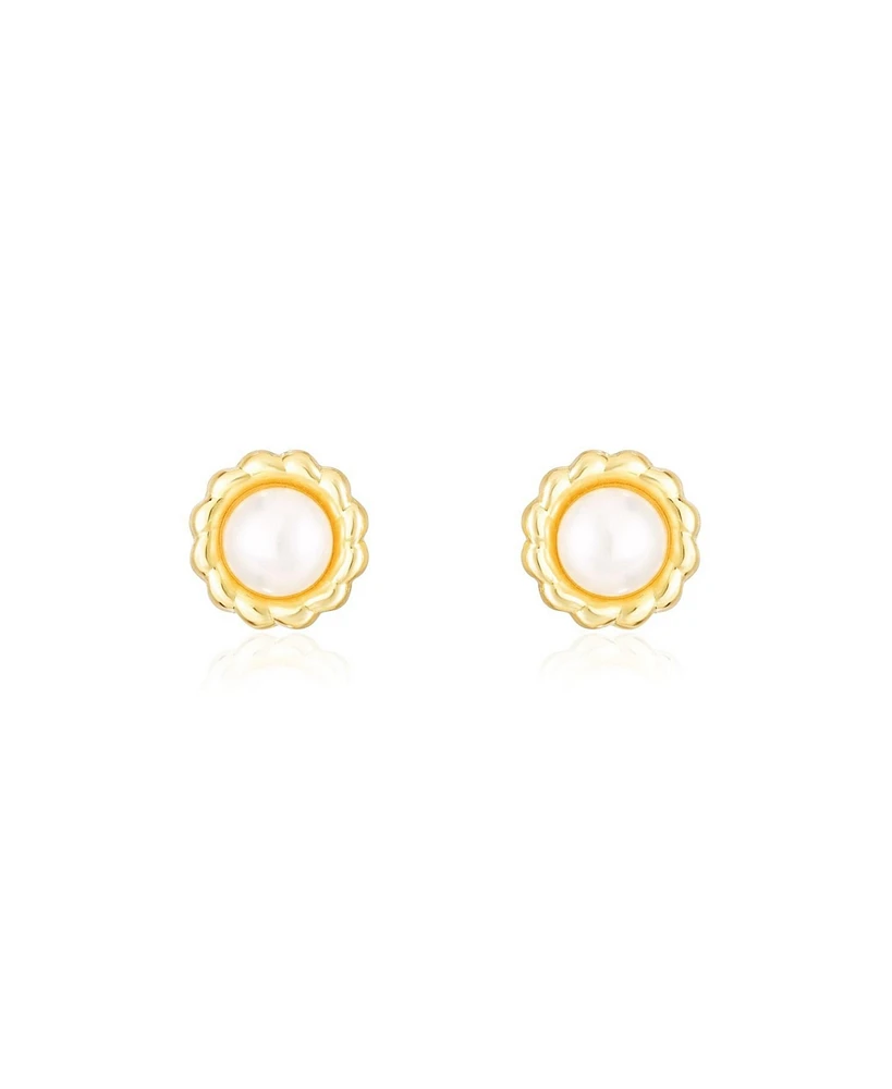 The Lovery Pearl Flower Stud Earrings 14K Gold
