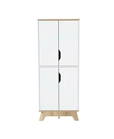 Simplie Fun Pamplona Double Kitchen Pantry, Double Door, Four Legs, Four Shelves - Light Oak White