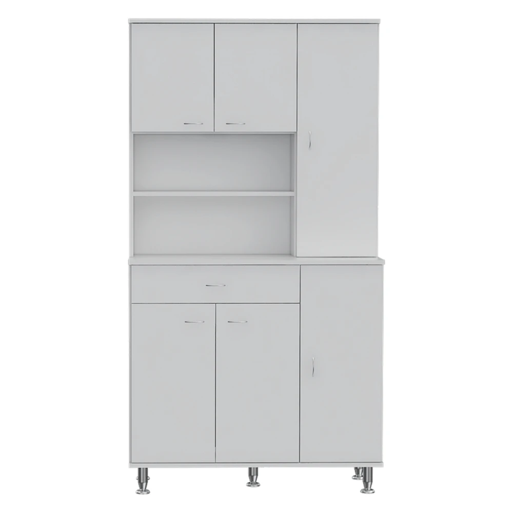 Simplie Fun Della 90 Kitchen Pantry, One Drawer, Multiple Cabinets, Two Open Shelves - White