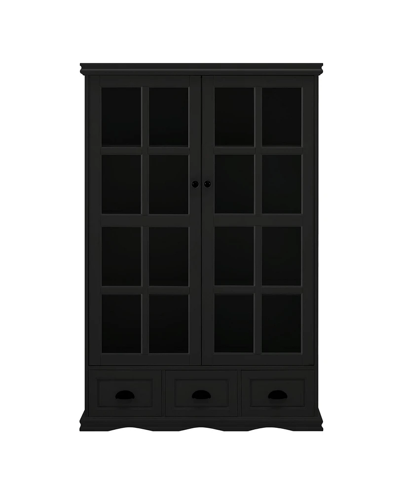 Simplie Fun Black Display Cabinet with Glass Doors