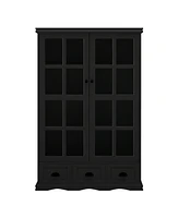 Simplie Fun Black Display Cabinet with Glass Doors