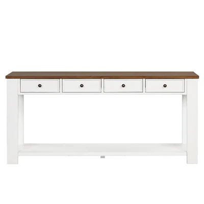 Simplie Fun 63" Pine Wood Console Table With 4 Drawers And 1 Bottom Shelf For Entryway Hallway