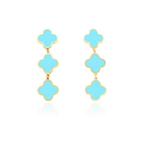 The Lovery Turquoise Clover Dangle Earrings 14K Gold 1.25 inches