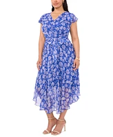 Msk Plus Size Paisley-Print Chiffon Flutter-Sleeve Dress