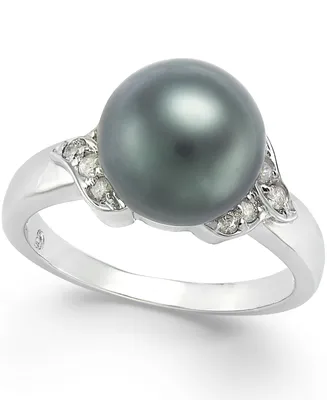 Tahitian Pearl (9mm) and Diamond Ring (1/6 ct. t.w.) in 14k White Gold