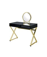 Simplie Fun Coleen Vanity Desk with Mirror & Jewelry Tray In Black & Gold Finish