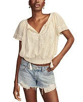 Lucky Brand Women's Embroidered Flutter-Sleeve Top