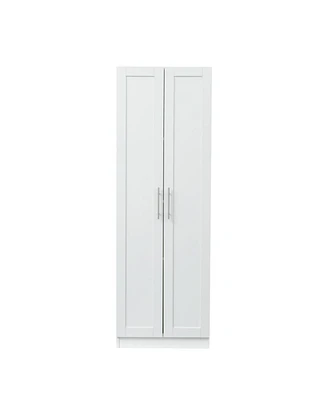 Simplie Fun High Wardrobe And Kitchen Cabinet With 2 Doors And 3 Partitions To Separate 4 Storage Spaces