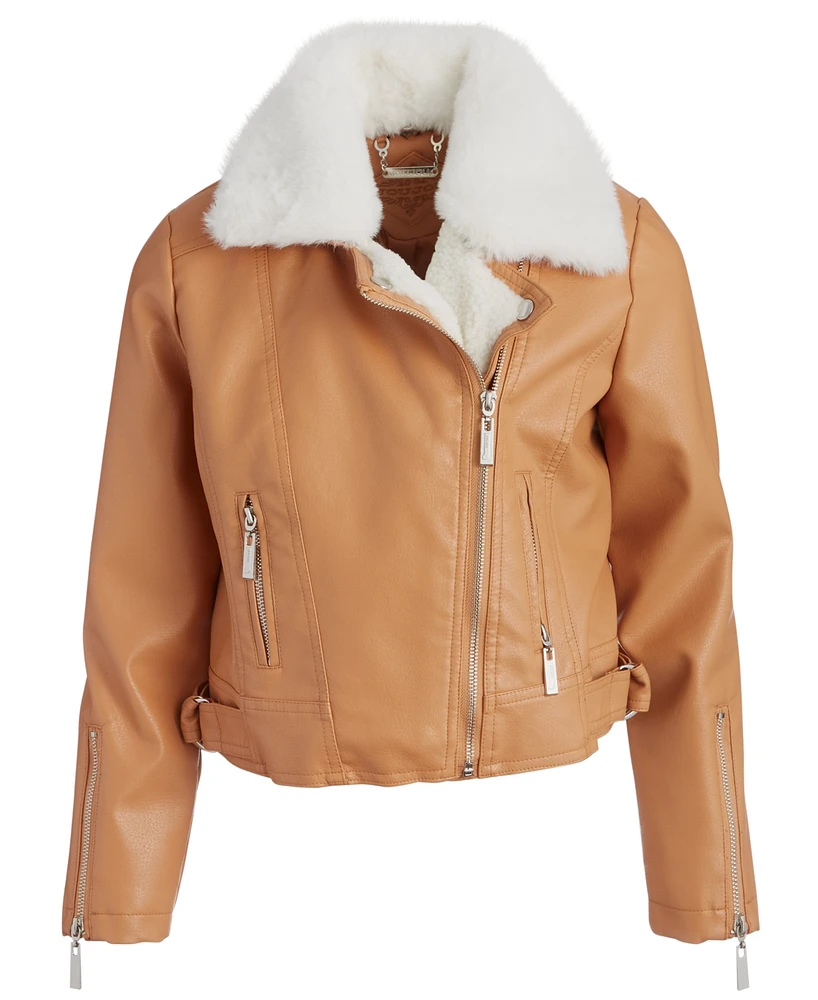 Jou Little & Big Girls Faux-Fur-Collar Moto Jacket