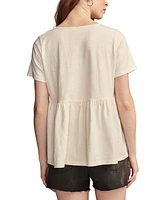 Lucky Brand Women's Cotton Embroidered Babydoll Tie-Neck Top