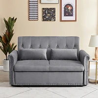 Streamdale Furniture 55" Modern Shiny Velvet Convertible Loveseat Sleeper Sofa Couch with 2 Lumbar Pillows