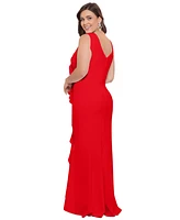 Betsy & Adam Plus Size Sleeveless Ruffled High-Low Gown