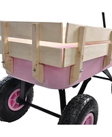 Streamdale Furniture Outdoor Wagon All Terrain Pulling with Wood Railing Air Tires Children Kid Garden