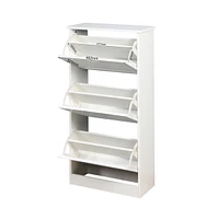 White Wooden Shoe Cabinet with 3 Flip Doors