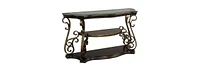 Sofa Table, Glass Table Top, Mdf with Marble Paper Middle Shelf, Powder Coat Finish Metal Legs