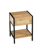 Simplie Fun Rattan End Table with Drawer, Metal Legs, Natural Finish