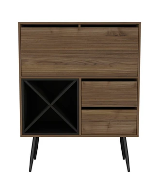 Simplie Fun Somerville 4-Bottle 2-Drawer Bar Cabinet Mahogany And Black Wengue