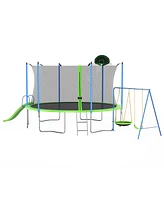 Simplie Fun Large Recreational Trampoline With Slide, Swings & Hoop