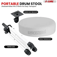 5 Core Drum Throne • Height Adjustable Guitar Stool • Thick Padded Comfortable Drummer Chair White -Ds 01 Wh