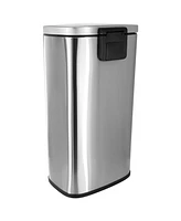 Elama 2 piece 8 Gallon Each 30 Liter Rectangular Stainless Steel Twin Step Trash Bins with Slow Close Mechanism in Matte Silver