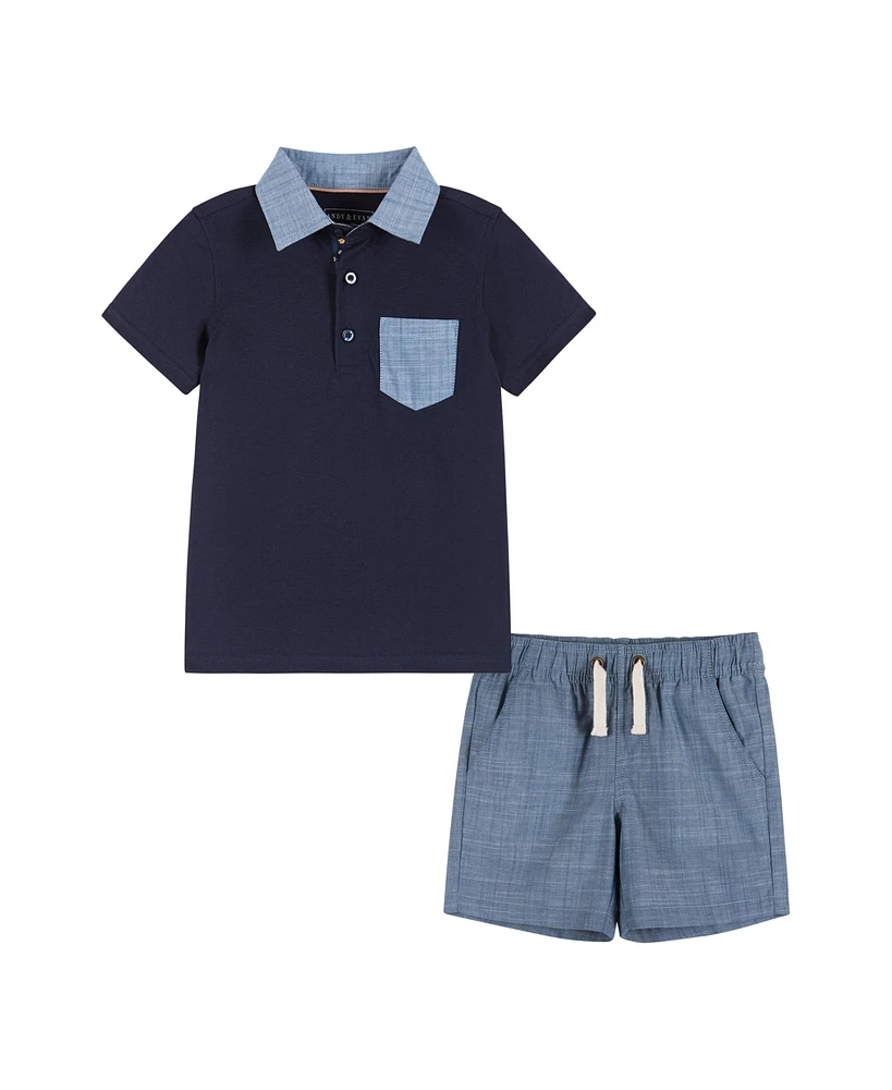 Andy & Evan Toddler Boys Toddler/Child Navy and Chambray Polo and Shorts Set