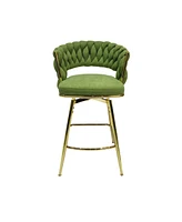 Simplie Fun Set of 2 Green Upholstered Bar Stools with 360 Swivel