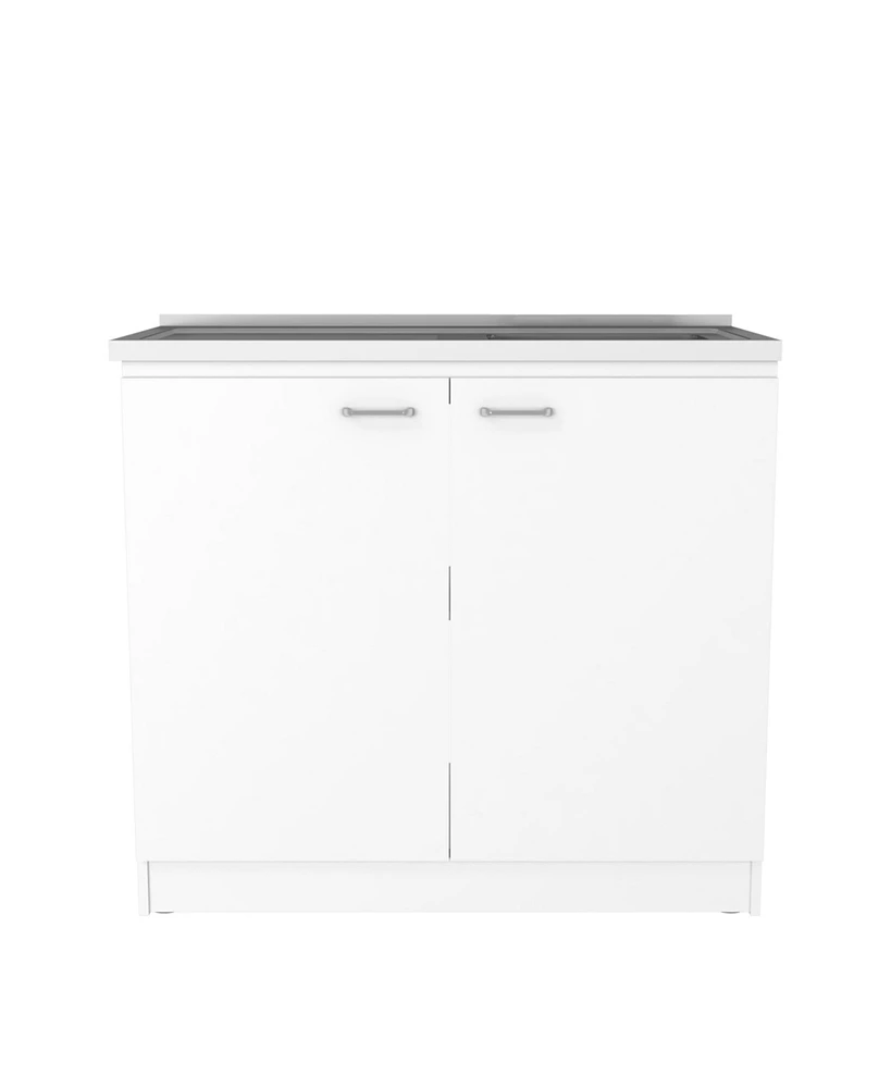 Simplie Fun Napoles Utility Sink With Cabinet, Double Door, One Shelf -White