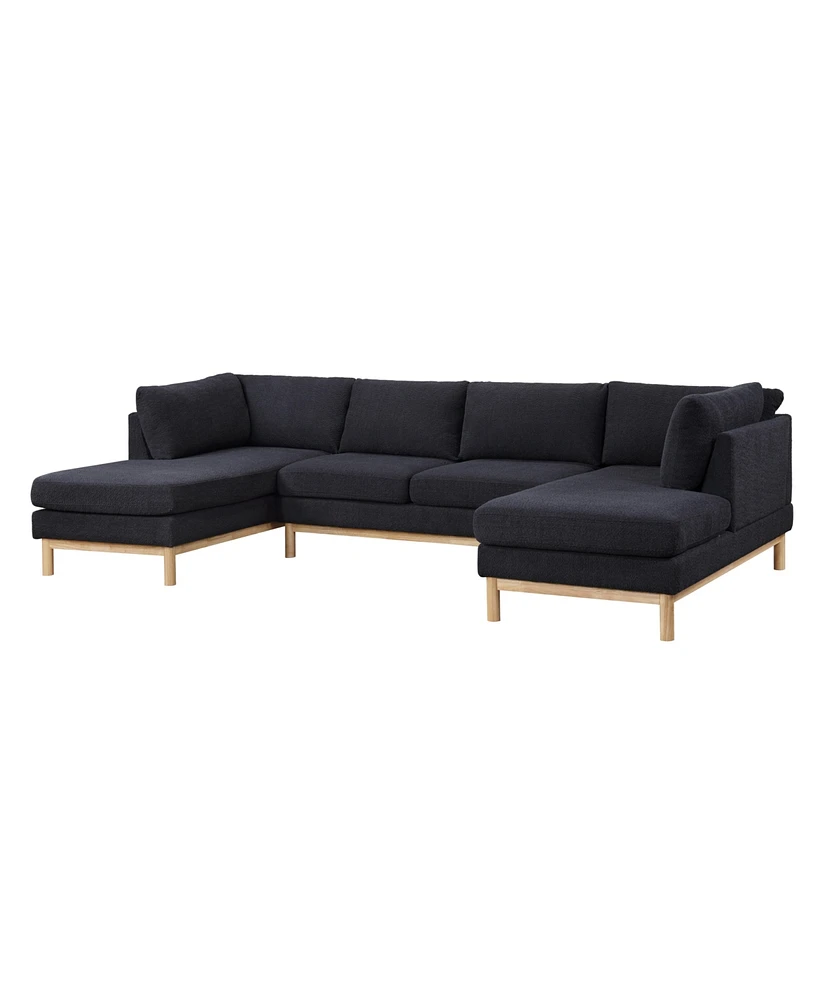 Simplie Fun Hallie Black Sherpa 124" Wide Double Chaise U-Shape Sectional Sofa