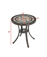 Mondawe Patio Table Round Outdoor Dinging Coffee Table with Umbrella Hole