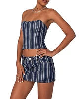 Edikted Women's Inez Striped Denim Corset Top