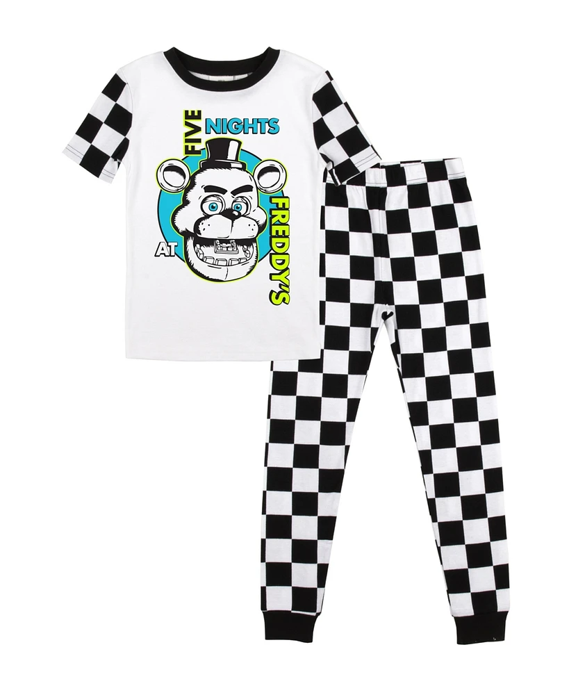 Five Nights at Freddy's Little Boys Freddy Fazbear Face Youth Black & White Checkered Short Sleeve Shirt & Sleep Pants Set