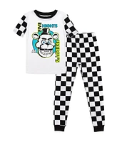 Five Nights at Freddy's Little Boys Freddy Fazbear Face Youth Black & White Checkered Short Sleeve Shirt & Sleep Pants Set