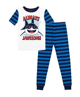 Jaws Big Boys Always Jawsome Youth Blue & Black Striped Short Sleeve Shirt Sleep Pants Set