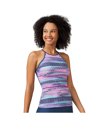Free Country Women's High Neck Macrame Back Tankini Top