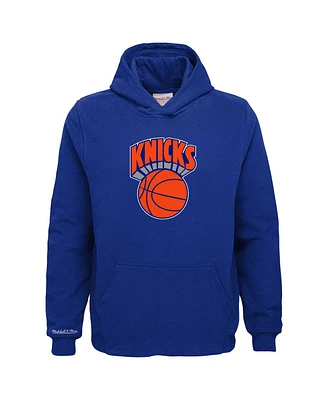 Mitchell Ness Big Boys and Girls Blue New York Knicks Hardwood Classics Retro Logo Pullover Hoodie