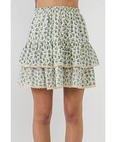 Free the Roses Women's Floral Lace Trim Detail MIni Skirt