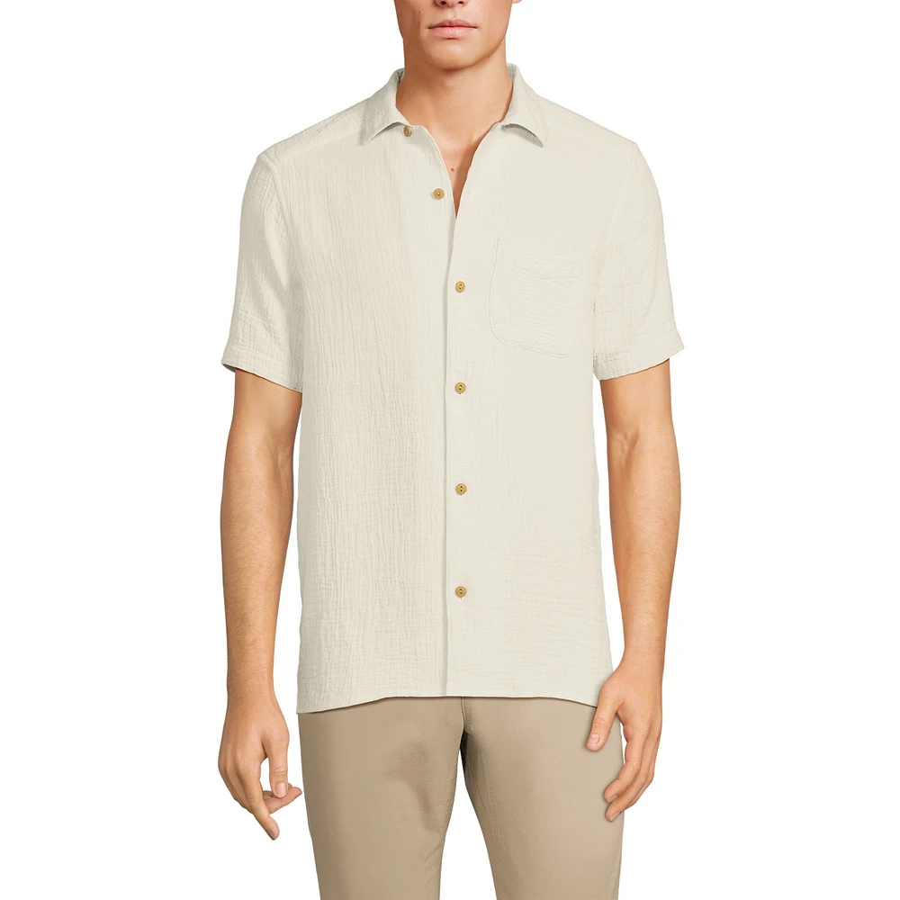 Lands' End Men's Short Sleeve Gauze Camp Collar Shirt