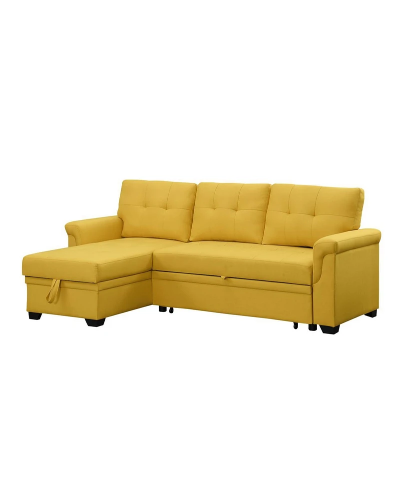 Simplie Fun Lucca Yellow Linen Reversible Sleeper Sectional Sofa With Storage Chaise