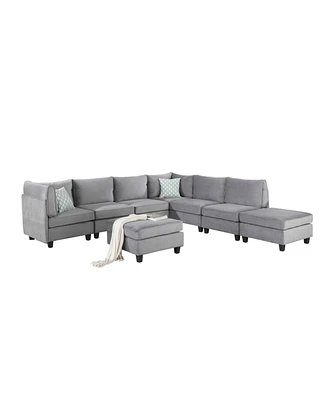 Simplie Fun Zelmira Gray Velvet 8 Piece Modular Sectional Sofa