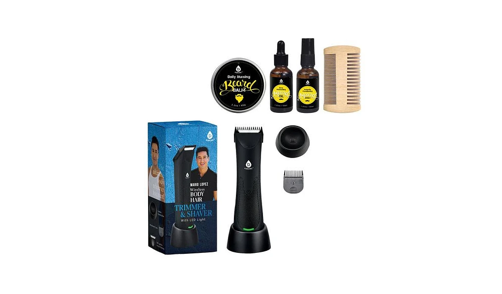 Pursonic Mario Lopez Wireless Body Hair Trimmer & Shaver and Beard Care Grooming Kit Bundle