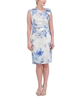 Jessica Howard Petite Floral-Print Bow-Trim Sheath Dress