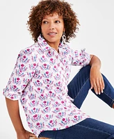 Style & Co Women's Printed Cotton Perfect Shirt, Created for Macy's